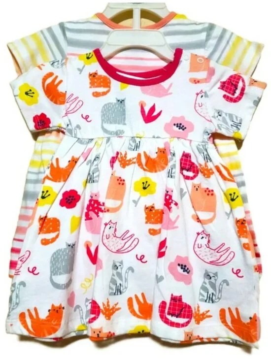 NWT. MAC & MOON Girls 2-Pack Cotton Floral/Cats Dresses - Picture 2 of 2